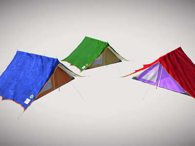 Multiple Colored Camping Tents in Blue Green and Red for Outdoor Adventures 3d model