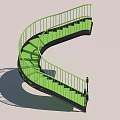 Green Spiral Staircase With Railing And Shadow 3d model