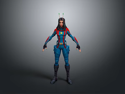 3D Sci Fi Character Model In Blue Red Costume With Helmet And Standing Pose 3d model