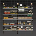 Variety Of Assorted Food Products On Shelves With Bottles Jars And Cans