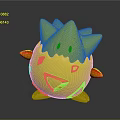 3D Cartoon Creature Character With Spiky White Body Blue Red Patterns And Small Black Eyes