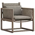 Weathered Solid Wood Woven Armchair With Soft Fabric Cushions For Cozy Living Room Use