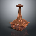 Unique Architectural Structure With Tiered Roof And Intricate Circular Textured Exterior