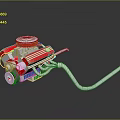Red Car Engine Component With Silver Metallic Pipes And High Performance Design 3d model