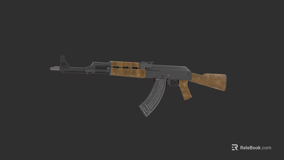 Classic AK Assault Rifle Featuring Wooden Stock Handguard and Metal Magazine Components 3d model 
