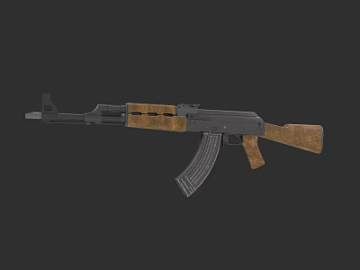 Classic AK Assault Rifle Featuring Wooden Stock Handguard and Metal Magazine Components 3d model