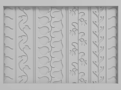 Gray Wall With Embossed Patterns Wavy Curled Vines And Circular Patterns In Symmetrical Striped Design 3d model