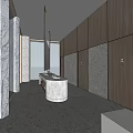 Modern Public Toilet Design With Marble Sink Large Window Wooden Walls And Concrete Surfaces