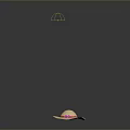Light Brown Woven Straw Hat With Red Band Gold Patterns And Pink Decorations