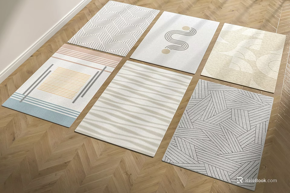 Modern Square Rugs with Stripes Geometric Designs and Leaf Patterns for Home Interior 3d model