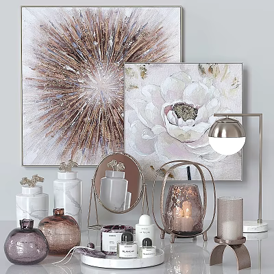 Elegant Decorative Ornament Set Featuring Wall Art Table Lamp Vases Mirror Candle Holder And Candles 3d model