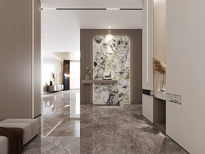 Modern Foyer Hallway Interior Design With Marble Feature Wall And Console Table 3d model