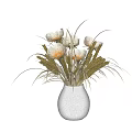 White Woven Vase Holding White Tulips And Golden Wheat Ears Decorative Arrangement