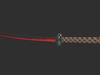 Traditional Samurai Sword With Red And Black Blade And Woven Handle Design 3d model