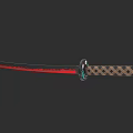 Traditional Samurai Sword With Red And Black Blade And Woven Handle Design