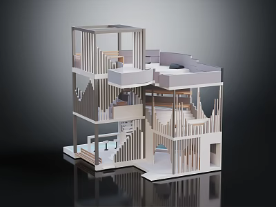 Modern Architectural Model Featuring Staircases Platforms And Open Multi Level Structure 3d model