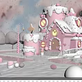 Whimsical Pink Candy House With Snowy Ground And Candy Cane Decorations