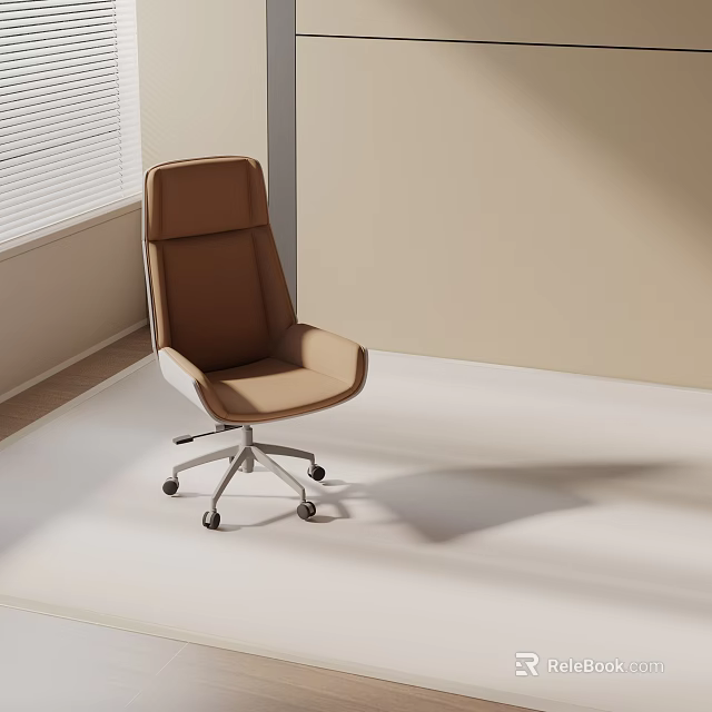 Modern Brown Leather Office Chair With High Back Silver Metal Base And Wheels 3d model 