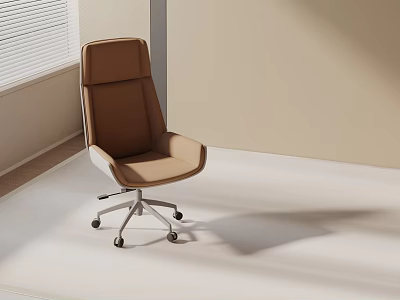Modern Brown Leather Office Chair With High Back Silver Metal Base And Wheels 3d model
