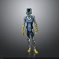 Futuristic Sci-Fi Character With Blue Silver Armor And Yellow Gloves Boots 3D Rendering