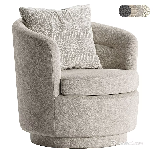 Modern Light Gray Upholstered Single Sofa With Curved Backrest Armrests And Geometric Pillow 3d model