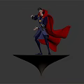 Wizard Character In Blue Outfit With Red Cape Standing On Circular Platform With Yellow Patterns