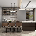 Modern Kitchen With Dark Wood Cabinets White Upper Units And Stainless Steel Refrigerator