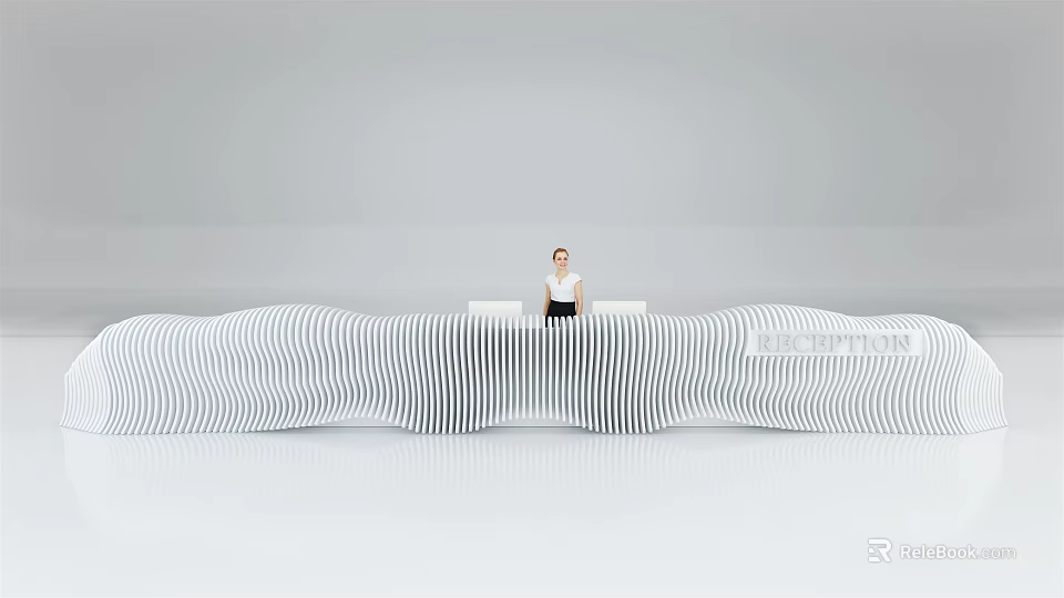 Modern Reception Desk With Curved Wave Design And Black White Striped Surface 3d model 