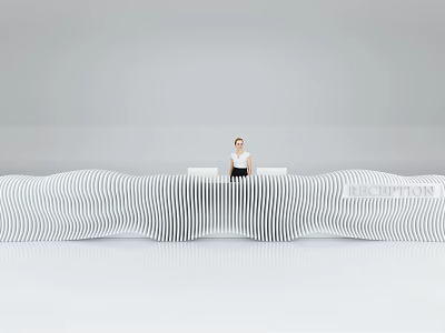Modern Reception Desk With Curved Wave Design And Black White Striped Surface 3d model