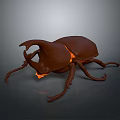 3D Brown Beetle Model with Large Head Horns Orange Glowing Effect on Gray Background 3d model