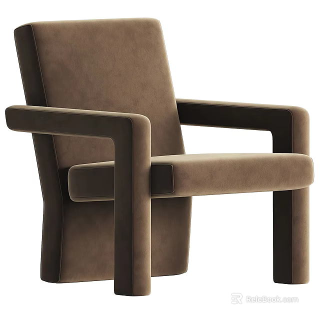Brown Velvet Single Sofa With Modern Minimalist Design And Square Arms 3d model 