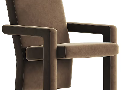 Brown Velvet Single Sofa With Modern Minimalist Design And Square Arms 3d model