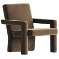 Brown Velvet Single Sofa With Modern Minimalist Design And Square Arms