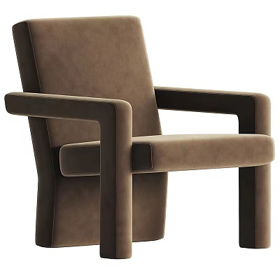 Brown Velvet Single Sofa With Modern Minimalist Design And Square Arms 3d model