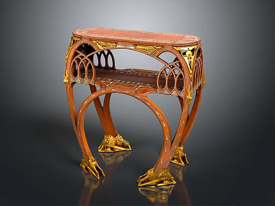 Antique Wooden Table With Carved Details Gold Accents And Curved Claw Feet 3d model