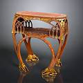 Antique Wooden Table With Carved Details Gold Accents And Curved Claw Feet
