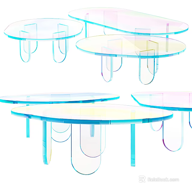 Transparent Glass Coffee Tables Modern Contemporary Design With Curved Legs And Colorful Gradient Surfaces 3d model 