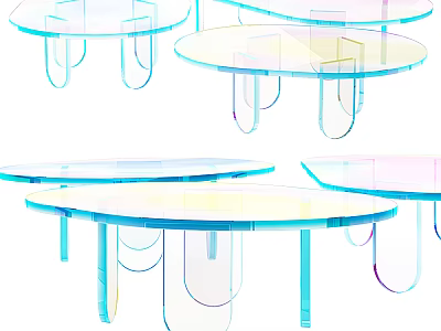 Transparent Glass Coffee Tables Modern Contemporary Design With Curved Legs And Colorful Gradient Surfaces 3d model