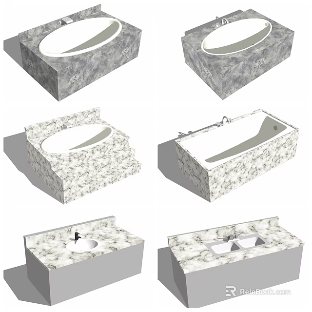 Marble Washbasins With Various Designs Including Above Counter And Under Counter Vanity Tops 3d model 