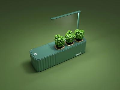 Decorative Ornament Set with Green Container Three Green Plants and Overhead Light 3d model