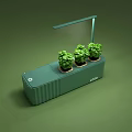 Decorative Ornament Set with Green Container Three Green Plants and Overhead Light 3d model