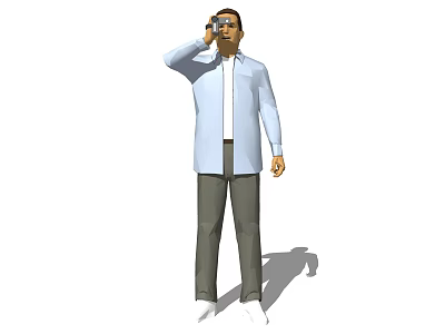 Man Standing Using Smartphone In Light Blue Shirt White Undershirt Dark Pants White Shoes 3d model