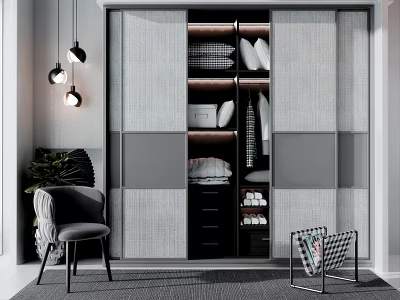 Modern Wardrobe Interior Design With Sliding Doors Drawers Hanging Clothes And Shoes 3d model