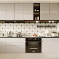 Modern Kitchen Interior Design With White Cabinets Black Appliances And Tile Backsplash 3d model