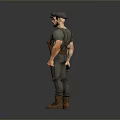 3D Male Character Model With Beard Cap Green Shirt Suspenders Gun And Cargo Pants