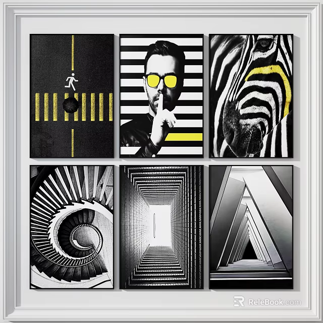 Modern Abstract Wall Art Prints With Geometric Patterns Zebra And Staircase Designs 3d model