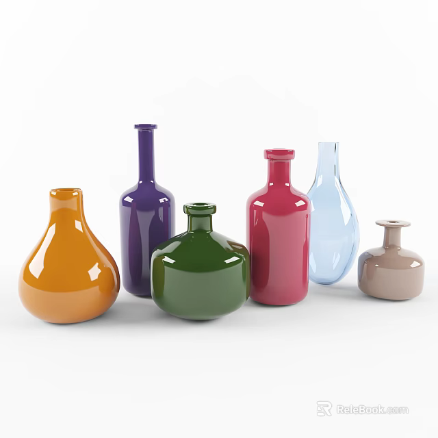 Colorful Decorative Flower Vases With Various Shapes And Bright Hues For Home Decoration 3d model 