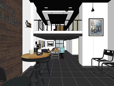 Modern Office Interior With Open Layout Wooden Wall Desks Chairs And Hanging Lights 3d model