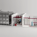 Industrial Equipment With Stainless Steel Storage Tank Red Piping System Blue Cylindrical Tank Control Components
