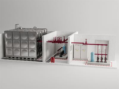 Modern Water Tank Fire Pump House Unit Equipment Water Tank 3d model